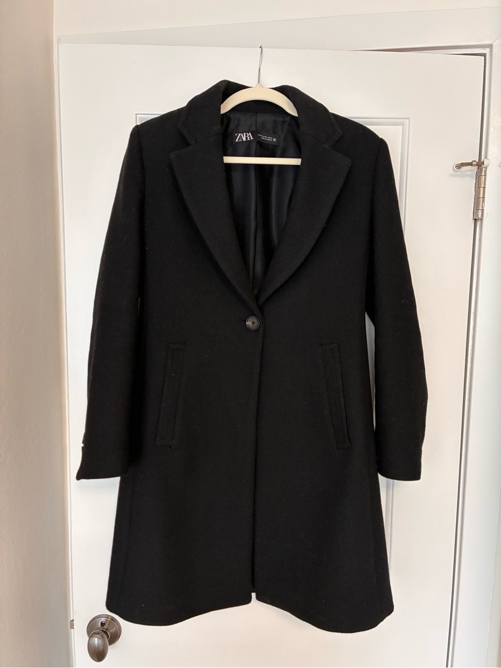 Zara Black Single-Button Wool-Blend Trench Coat
